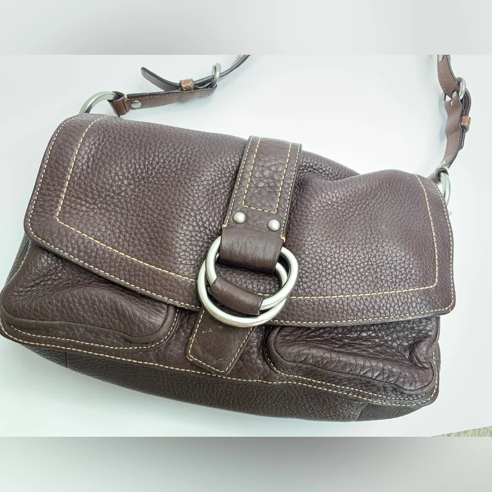 Vintage Y2K Coach Chelsea Bag Flap Hobo Brown Pebbled Leather Snap Closure